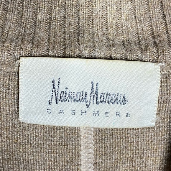 Neiman Marcus Cashmere Zip Up Knit Cardigan Sweater w Pockets Light Brown Large - Picture 4 of 6